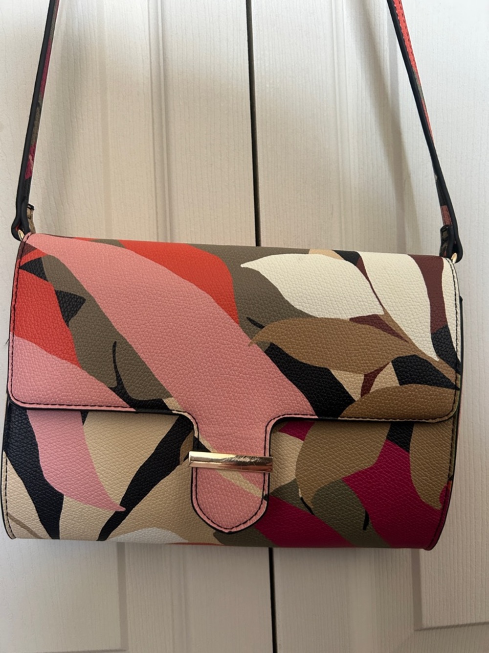 Multicolor Floral-Print Crossbody Shoulder Bag - Pink, Red & Tan